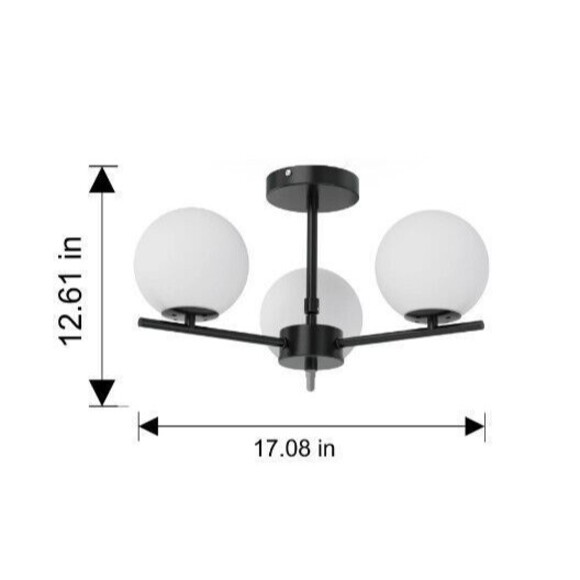 2 Better Homes & Gardens Three Globe Ceiling Light Black 3 Frosted Glass Shades - Picture 2 of 2